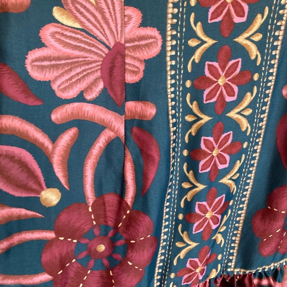 NEW FARM Rio Seashell Tapestry Teal Long Sleeve Mini Dress Floral Beaded Size M - Picture 13 of 16